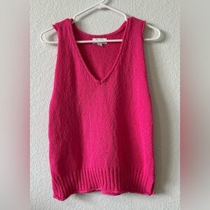 Evereve Hot Pink Knit Sweater Vest V Neck Chunky Sleeveless Medium